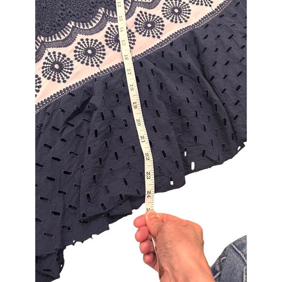 Eva Franco Anthropologie Asymmetrical Flamenco Midi Skirt Navy White, size 8 - Picture 8 of 11